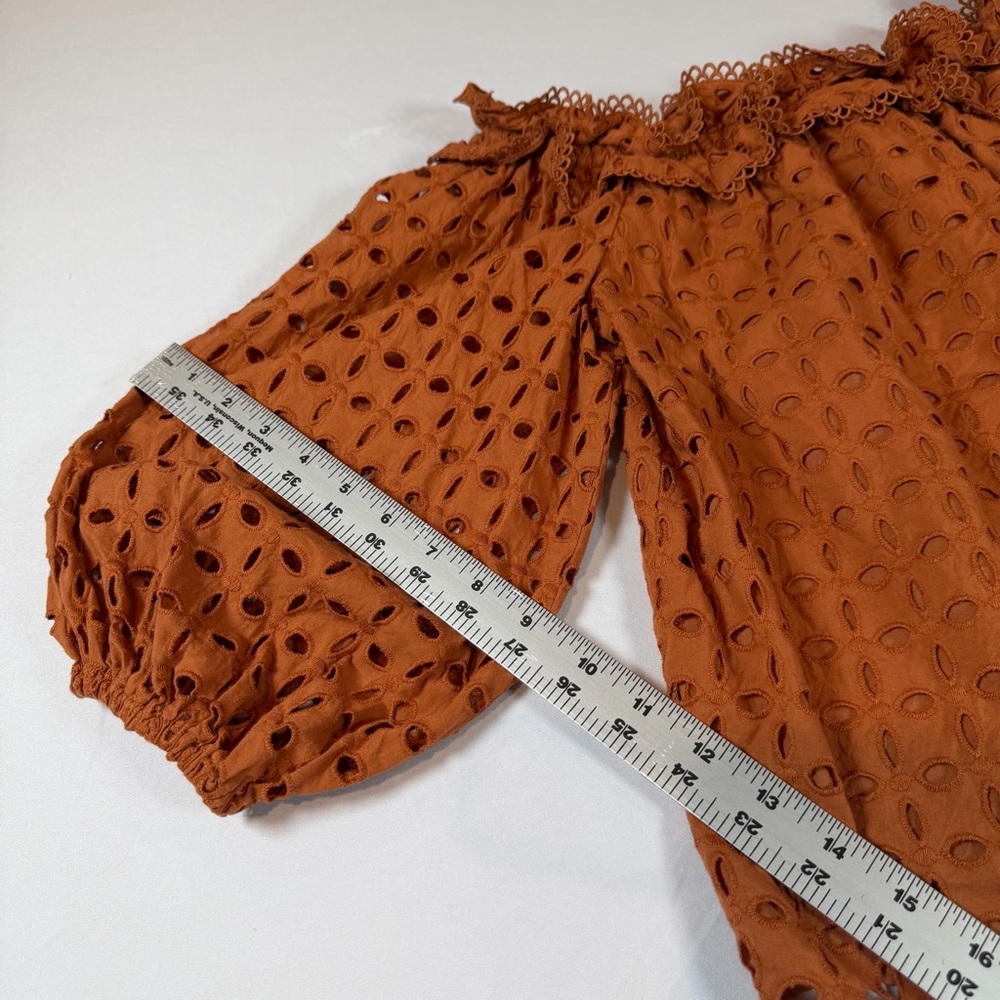 Ryegrass Ladies Sierra Burn Orange Eyelet Lace Off Shoulder Peasant Blouse- XS - Picture 7 of 9